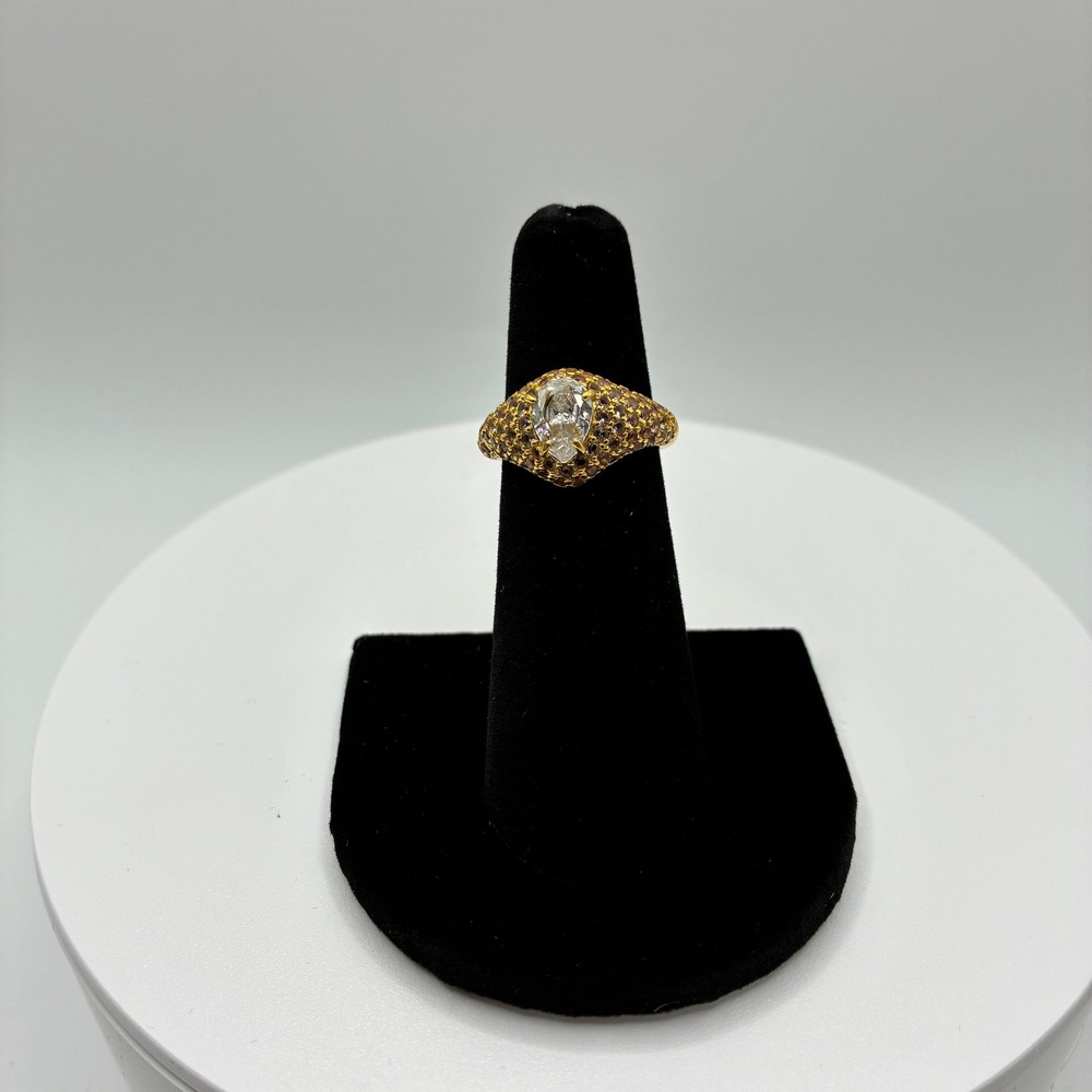 Bomb Party Ring Unisex Size 5 Gold Champagne Crystal Oval Pavé Statement Ring